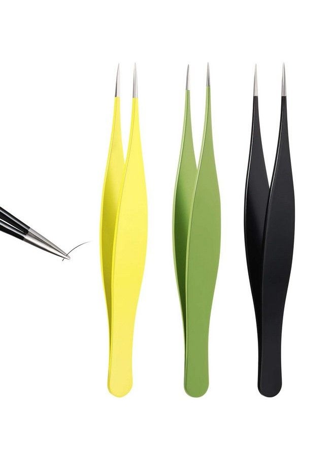 Mudder 3 Pieces Pointed Tweezers Ingrown Hair Tweezers Precision Needle Nose Pointed Tweezers Stainless Steel Blackhead Remover for Eyebrow Hair Facial Hair Removal (Black Yellow Green)  - Image 2