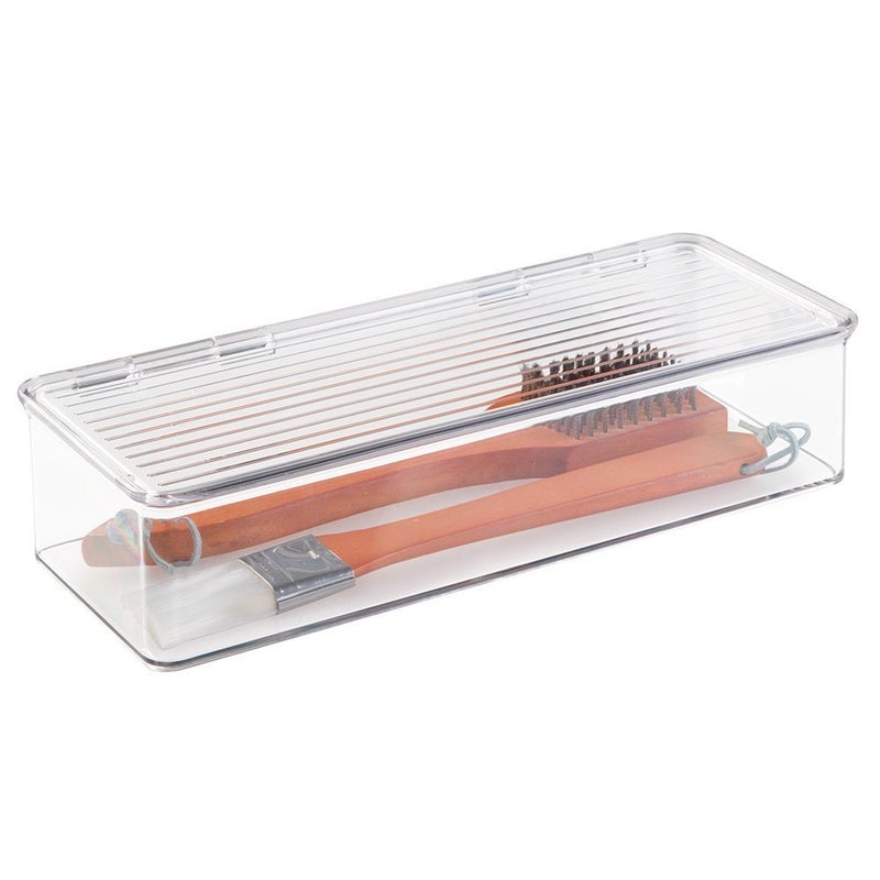 mDesign BBQ Grill Accessories Organizer Box for Cooking Utensils - Clear - Image 1