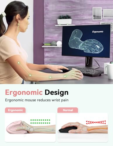 TECKNET 2.4G Ergonomic Mouse Vertical Wireless - 4800 DPI Optical Carpal Tunnel Mice Right Hand, 4800 DPI Adjustable, Quiet Clicks, 6 Buttons for Laptop, Desktop, PC, Computer - Pink - Image 2