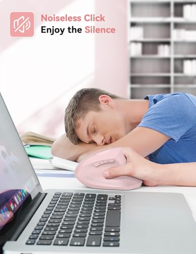 TECKNET 2.4G Ergonomic Mouse Vertical Wireless - 4800 DPI Optical Carpal Tunnel Mice Right Hand, 4800 DPI Adjustable, Quiet Clicks, 6 Buttons for Laptop, Desktop, PC, Computer - Pink - Image 5