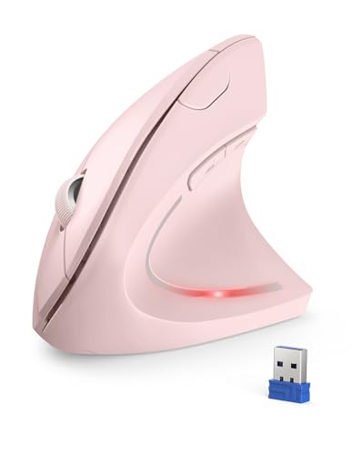 TECKNET 2.4G Ergonomic Mouse Vertical Wireless - 4800 DPI Optical Carpal Tunnel Mice Right Hand, 4800 DPI Adjustable, Quiet Clicks, 6 Buttons for Laptop, Desktop, PC, Computer - Pink - Image 1