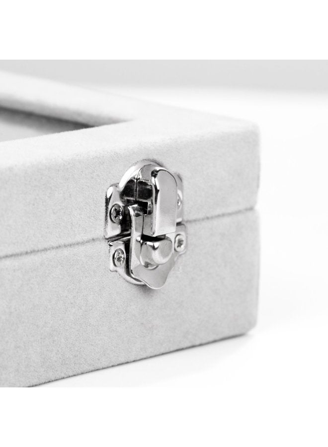 EONGOA Jewelry Box Rings Organizer Tray 7 Slots Velvet Jewelry Earring Storage Box With Transparent Lid Jewelry Display Case for Girls Women (Gray) - Image 5
