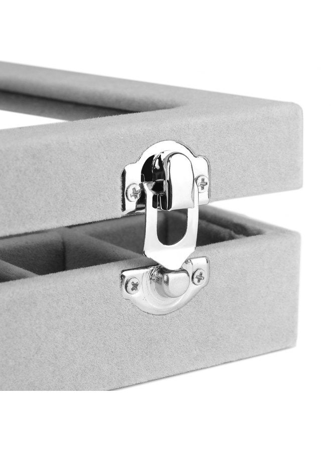 EONGOA Jewelry Box Rings Organizer Tray 7 Slots Velvet Jewelry Earring Storage Box With Transparent Lid Jewelry Display Case for Girls Women (Gray) - Image 4
