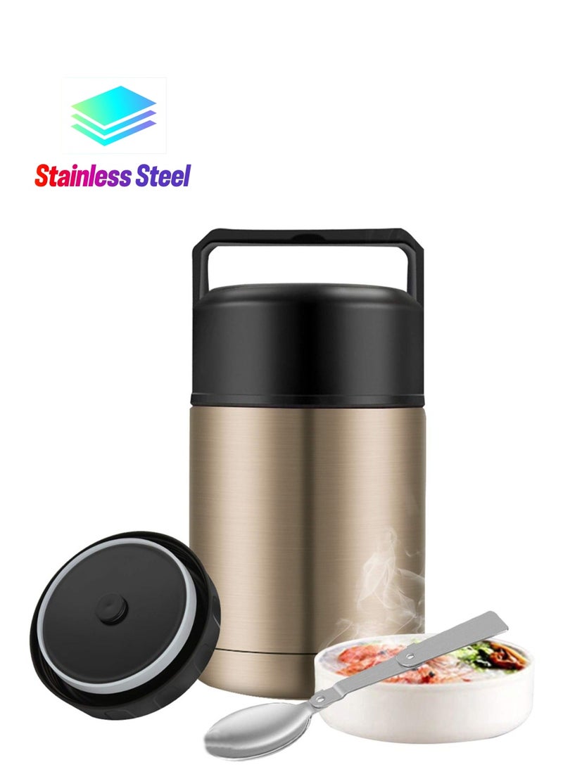 Y&D Food Thermos, Insulated Container, Vacuum Sealed Stainless Steel Container for Hot and Cold Meals Perfect School, Office, Travel, 800ML, Give a Spoon (Gold) - Image 1