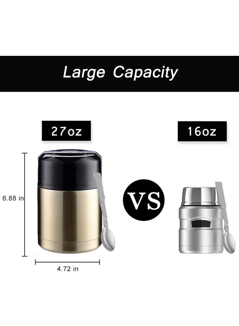 Y&D Food Thermos, Insulated Container, Vacuum Sealed Stainless Steel Container for Hot and Cold Meals Perfect School, Office, Travel, 800ML, Give a Spoon (Gold) - Image 4