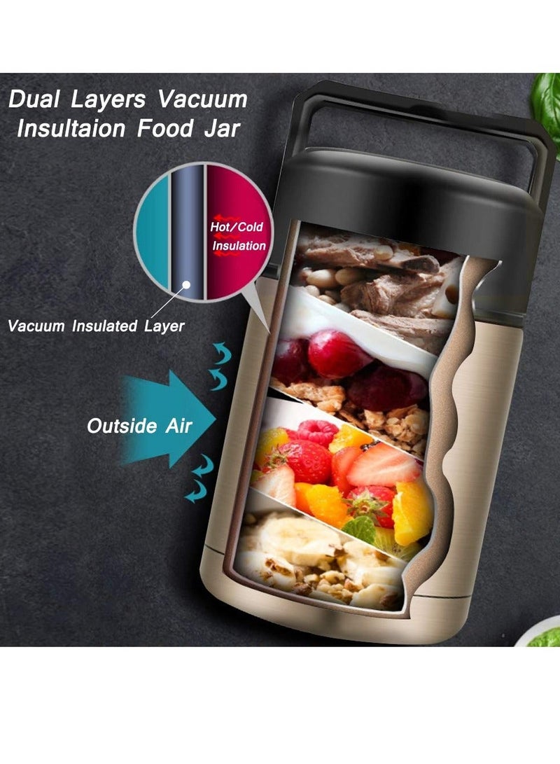 Y&D Food Thermos, Insulated Container, Vacuum Sealed Stainless Steel Container for Hot and Cold Meals Perfect School, Office, Travel, 800ML, Give a Spoon (Gold) - Image 2