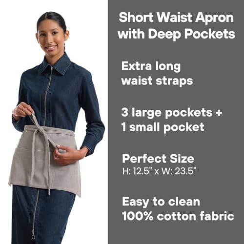 MEEMA Waist Apron with 3 Pockets | Waitress Apron | Waitress Apron with Pockets | Half Aprons With Pockets | Server Aprons Women - Image 5