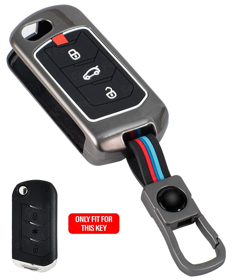 Coll of Fest Metal Silicon Key Cover Compatible With Mahindra Scorpio, Marazzo | Xuv 300, Xuv 700 | Xuv 400 Ev | Bolero | Thar | Tuv 3 Button Flip Key Feature Visibility In Low-Light Condition, Black - Image 3