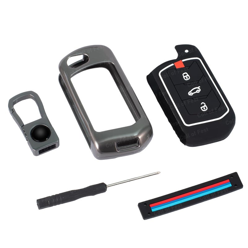 Coll of Fest Metal Silicon Key Cover Compatible With Mahindra Scorpio, Marazzo | Xuv 300, Xuv 700 | Xuv 400 Ev | Bolero | Thar | Tuv 3 Button Flip Key Feature Visibility In Low-Light Condition, Black - Image 4