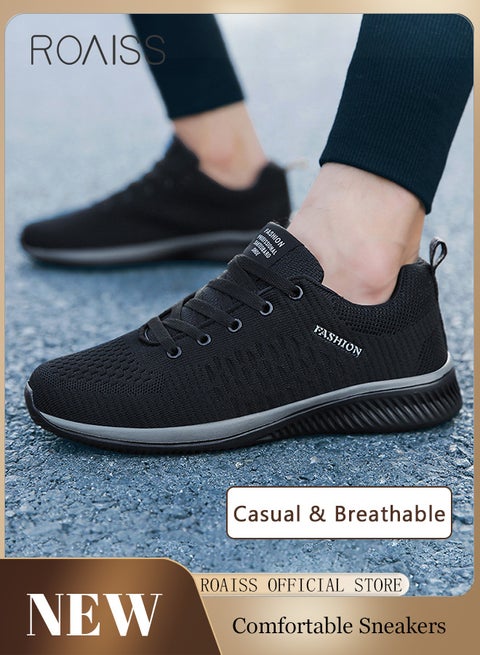 Men Running Shoes Mesh Outdoor Lace-Up Mens Simple Sneaker Outdoor Walking Shoes Ultra Lightweight Breathable Anti-Slip Casual Shoes Basic Athletic Sports Shoes Black Colorblock Sneakers