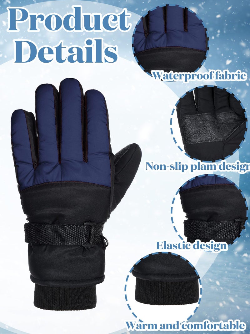 SATINIOR 2 Pairs Kids Waterproof Winter Snow Gloves Ski Gloves for Boy Girl Outdoor Warm Thickening Snowboard(Dark Blue, Red,3-6 Years) - Image 5