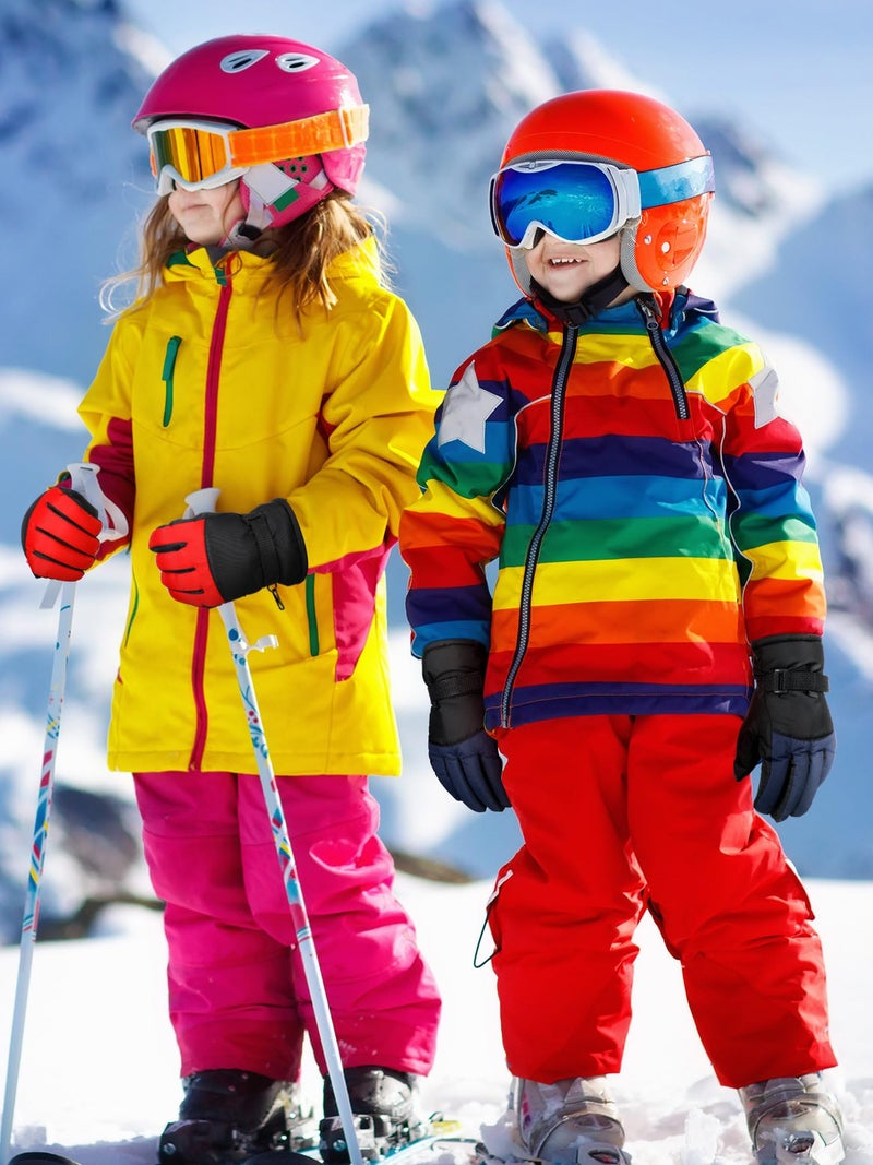 SATINIOR 2 Pairs Kids Waterproof Winter Snow Gloves Ski Gloves for Boy Girl Outdoor Warm Thickening Snowboard(Dark Blue, Red,3-6 Years) - Image 4
