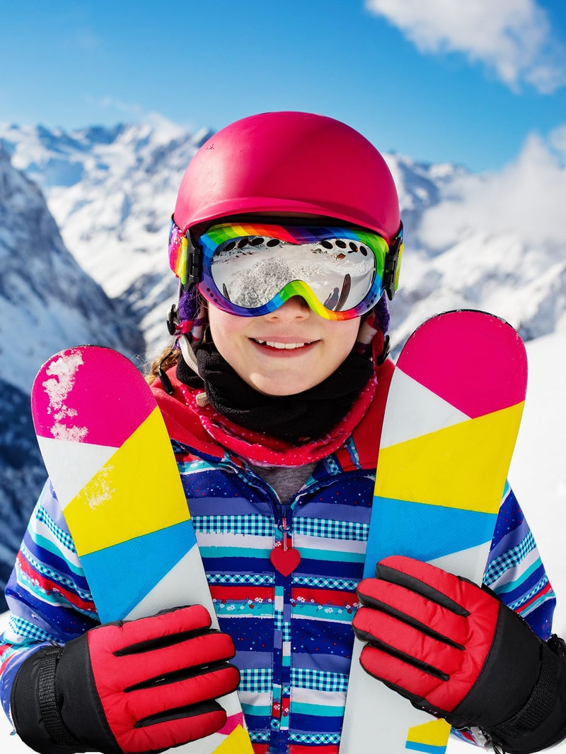 SATINIOR 2 Pairs Kids Waterproof Winter Snow Gloves Ski Gloves for Boy Girl Outdoor Warm Thickening Snowboard(Dark Blue, Red,3-6 Years) - Image 2