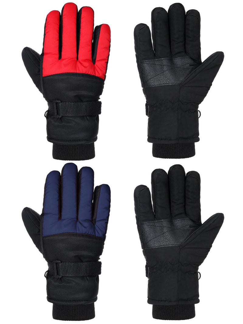 SATINIOR 2 Pairs Kids Waterproof Winter Snow Gloves Ski Gloves for Boy Girl Outdoor Warm Thickening Snowboard(Dark Blue, Red,3-6 Years) - Image 1