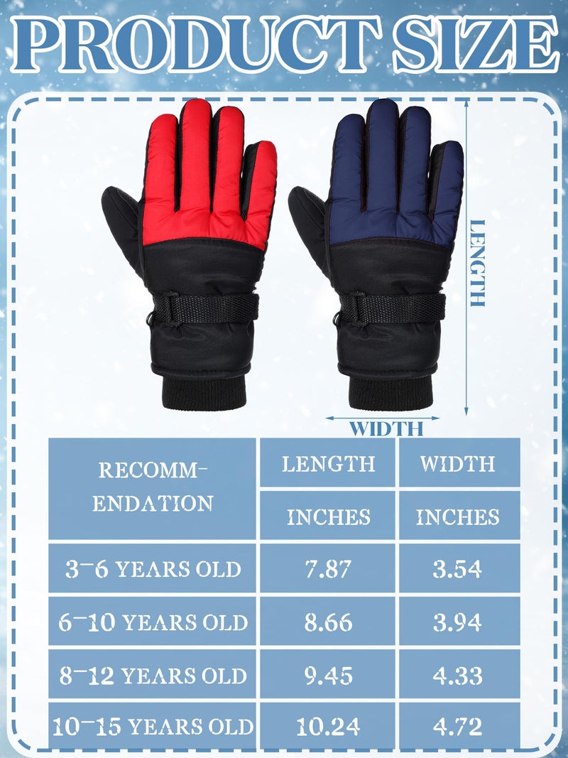SATINIOR 2 Pairs Kids Waterproof Winter Snow Gloves Ski Gloves for Boy Girl Outdoor Warm Thickening Snowboard(Dark Blue, Red,3-6 Years) - Image 3