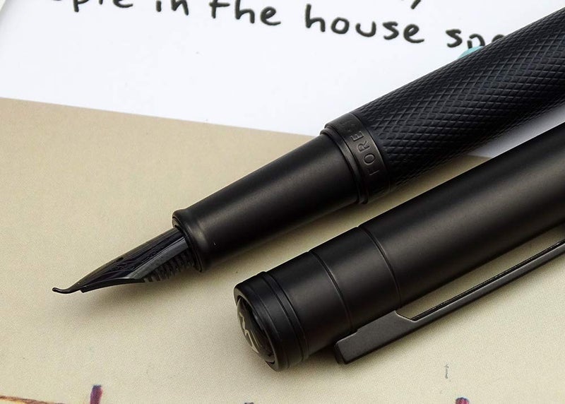 erofa Hongdian Black Forest Fountain Pen Titanium Black Bent Nib Beautiful Tree Texture Calligraphy Gift Pen - Image 3