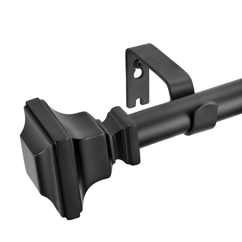 Rust-Resistant Iron Curtain Rods for Windows, 28-48 Inches, with Square Finials - Black