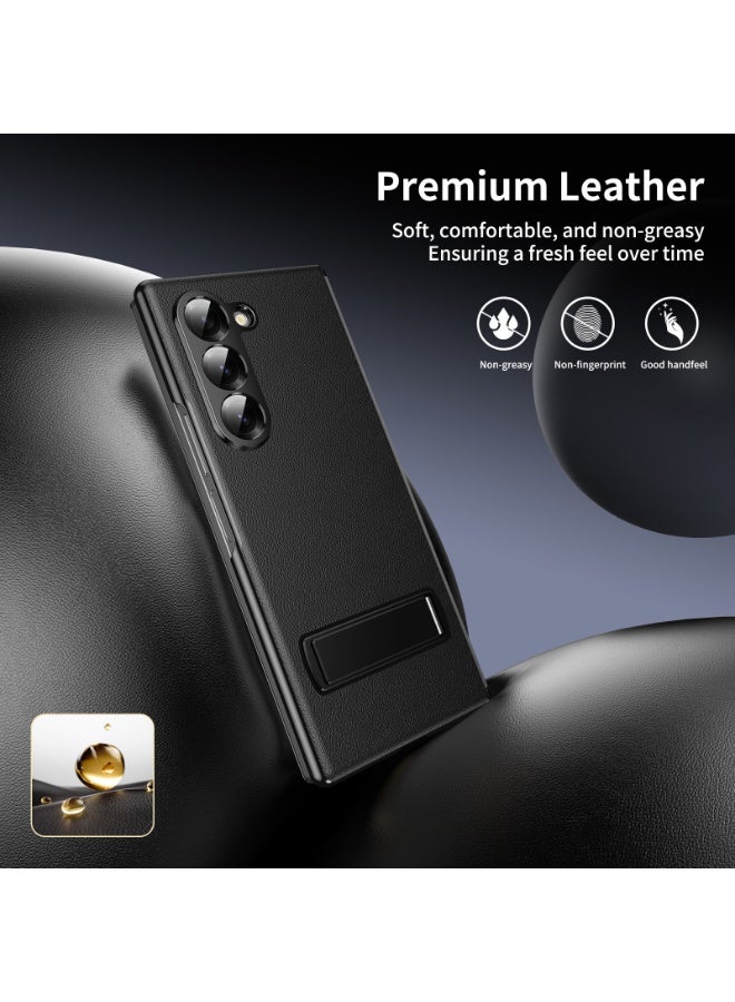 General Samsung Z Fold 7 high-quality all-in-one clamshell bracket leather case lychee leather pattern mobile phone folding case  - Image 5
