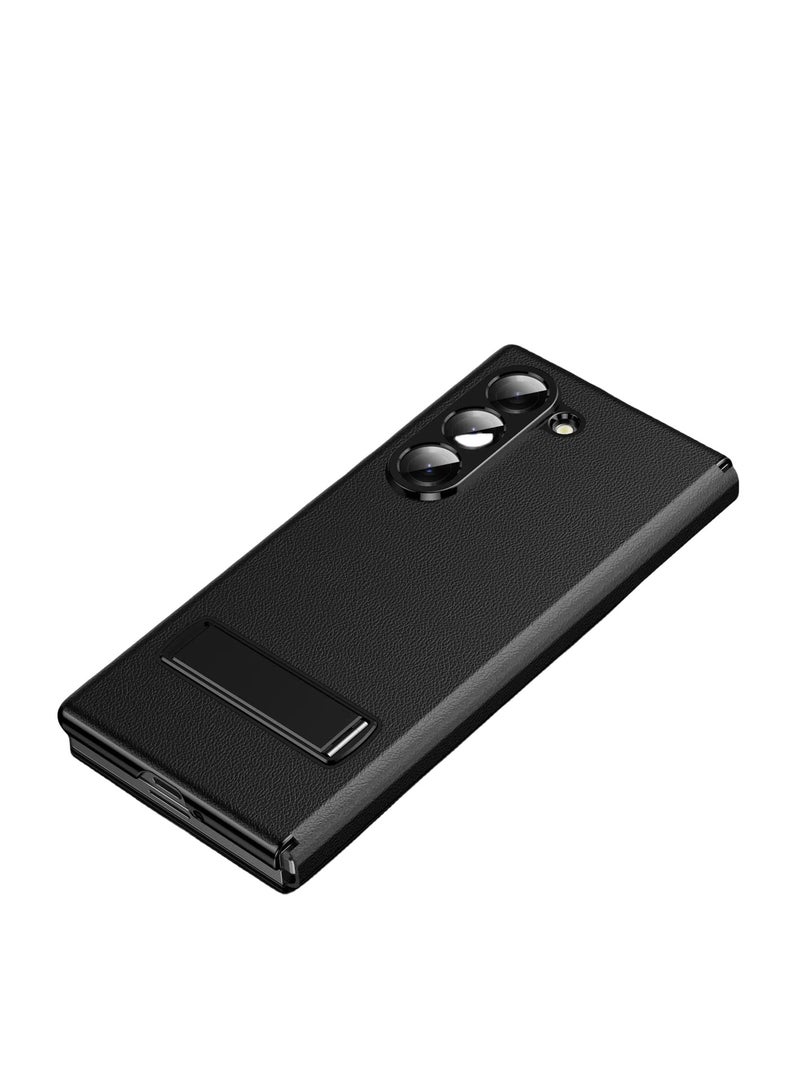 General Samsung Z Fold 7 high-quality all-in-one clamshell bracket leather case lychee leather pattern mobile phone folding case  - Image 1