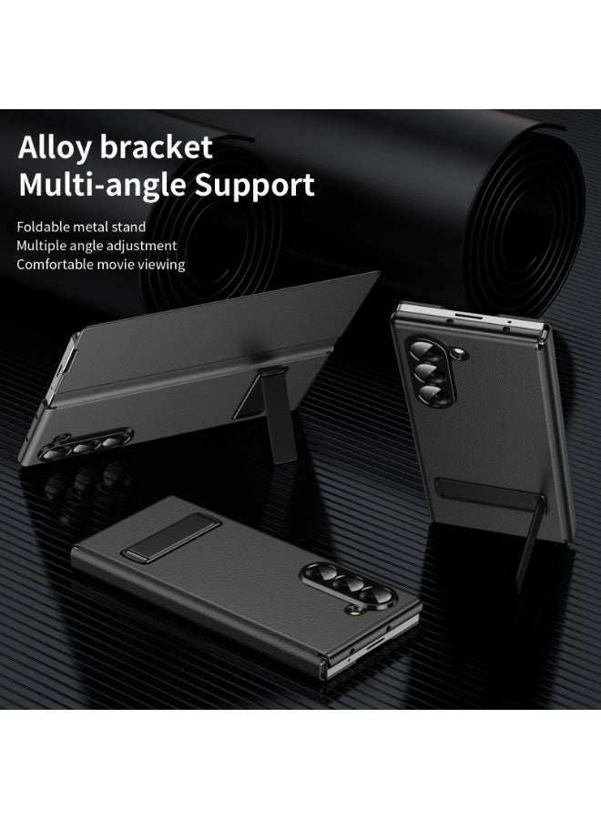 General Samsung Z Fold 7 high-quality all-in-one clamshell bracket leather case lychee leather pattern mobile phone folding case  - Image 2
