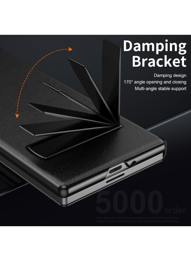 General Samsung Z Fold 7 high-quality all-in-one clamshell bracket leather case lychee leather pattern mobile phone folding case  - Image 4
