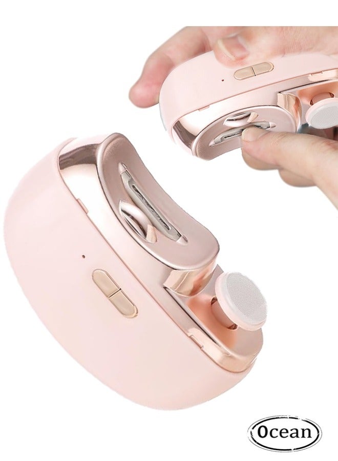 Electric Nail Clippers, 2-in-1 Rechargeable Electric Polishing Automatic Nail Clippers Pro with Light Trimmer Nail Cutter Manicure for Baby, Kids, Seniors and Adult, Elecctric Nail Trimmer (Pink) - Image 1