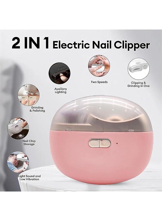 Electric Nail Clippers, 2-in-1 Rechargeable Electric Polishing Automatic Nail Clippers Pro with Light Trimmer Nail Cutter Manicure for Baby, Kids, Seniors and Adult, Elecctric Nail Trimmer (Pink) - Image 2