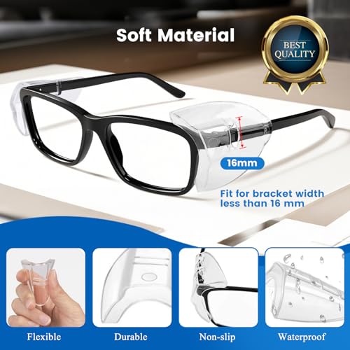 TRINENOX 11 Pairs Glasses Side Shields for Prescription Eyewear Fitting 10-15mm Temple Widths - Transparent Black TPU Eye Protectors Reduce Dust, Particles & Splashes - Image 4