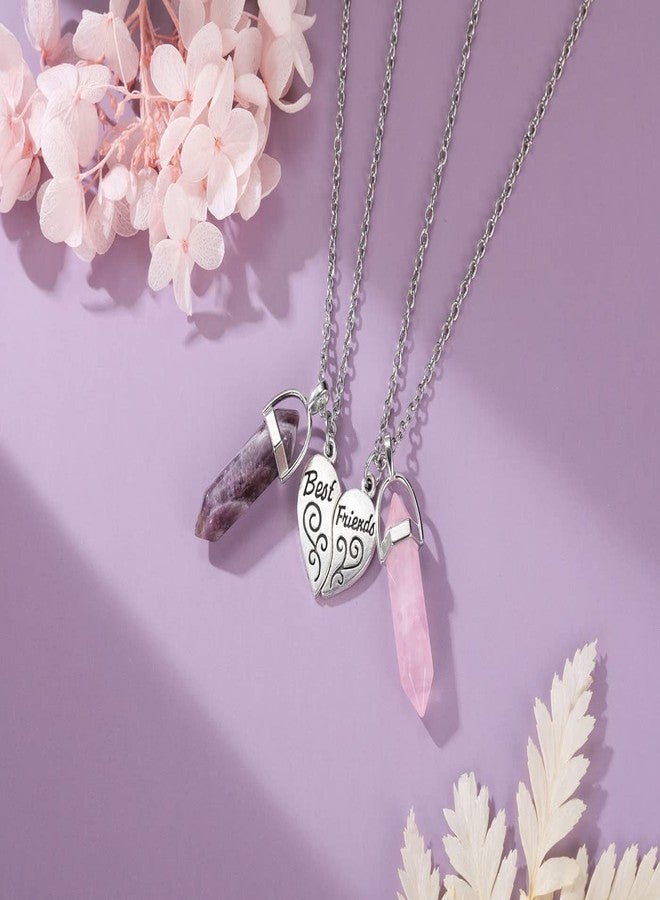 PESOENTH BFF Necklace for 2 - Matching Heart Best Friends Crystal Pendant Necklaces Friendship Jewelry Set For Women - Image 2