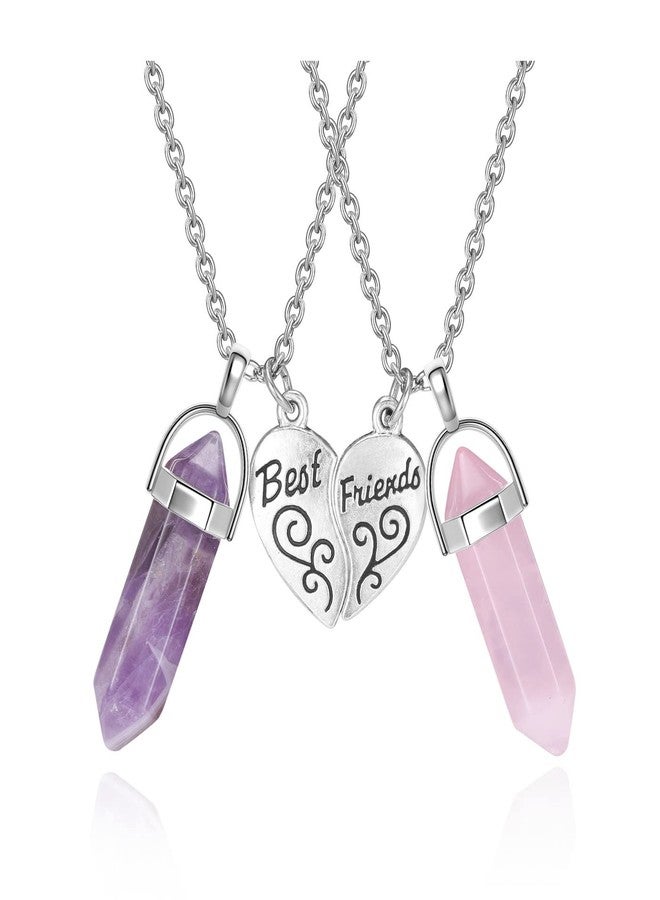 PESOENTH BFF Necklace for 2 - Matching Heart Best Friends Crystal Pendant Necklaces Friendship Jewelry Set For Women - Image 1