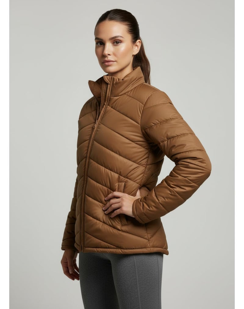 FYLTR Women's Puffer Jacket Stand alone collar, Coffee, S - Image 3