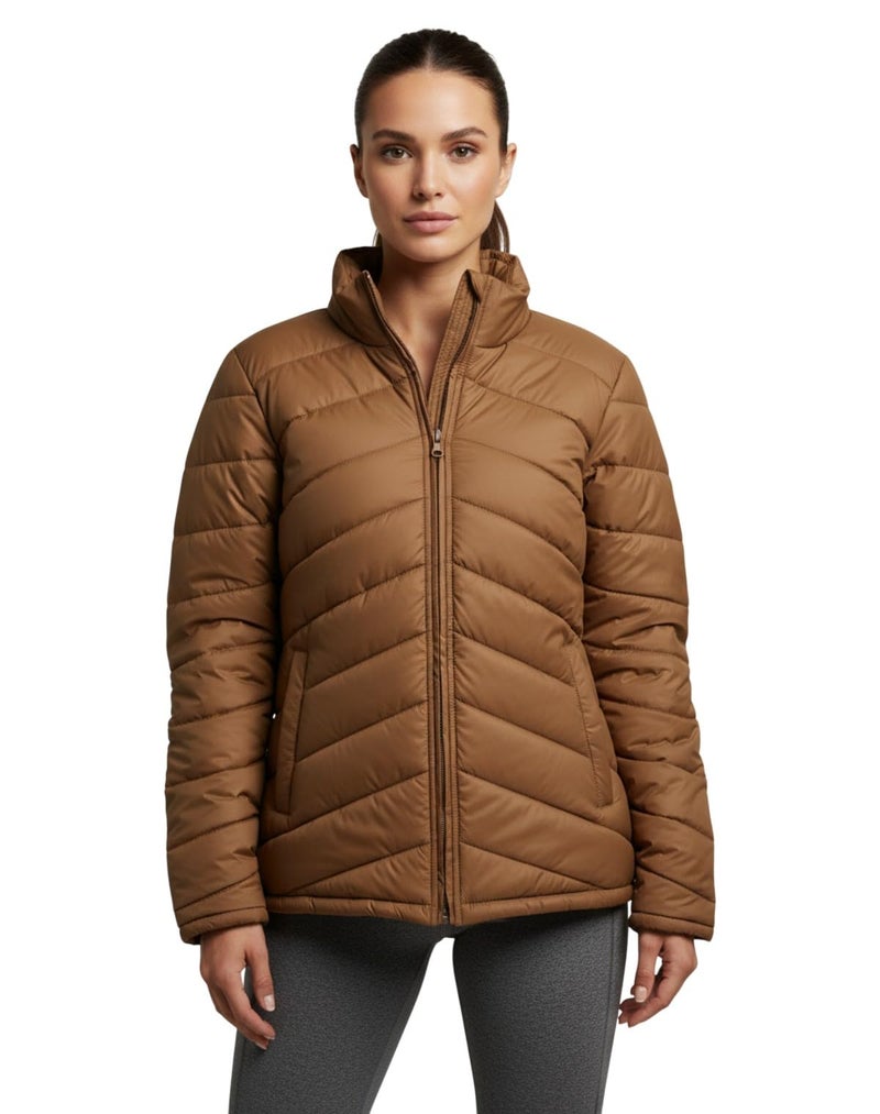 FYLTR Women's Puffer Jacket Stand alone collar, Coffee, S - Image 1
