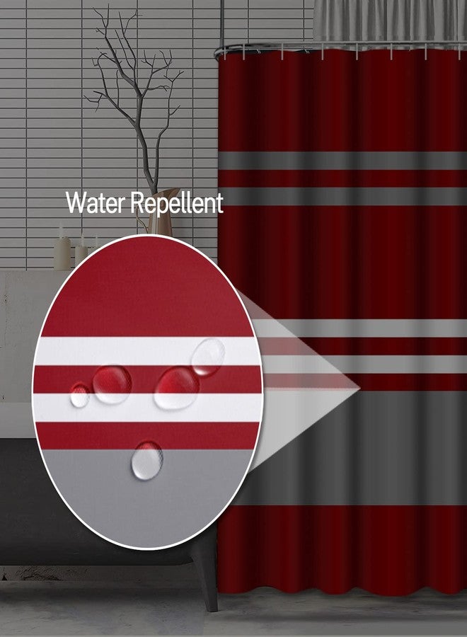 Semtomn Shower Curtain Crimson Red Grey and White Striped Brick 72"x72" Home Decor Waterproof Bath Bathroom Curtain Set with Hooks - Image 5
