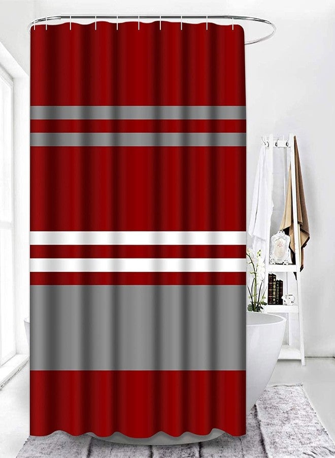 Semtomn Shower Curtain Crimson Red Grey and White Striped Brick 72"x72" Home Decor Waterproof Bath Bathroom Curtain Set with Hooks - Image 2