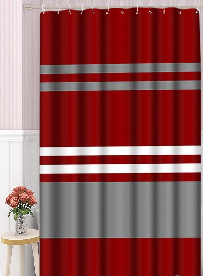 Semtomn Shower Curtain Crimson Red Grey and White Striped Brick 72"x72" Home Decor Waterproof Bath Bathroom Curtain Set with Hooks - Image 4