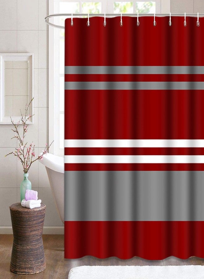 Semtomn Shower Curtain Crimson Red Grey and White Striped Brick 72"x72" Home Decor Waterproof Bath Bathroom Curtain Set with Hooks - Image 3