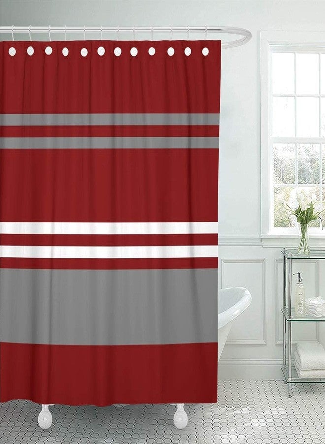 Semtomn Shower Curtain Crimson Red Grey and White Striped Brick 72"x72" Home Decor Waterproof Bath Bathroom Curtain Set with Hooks - Image 1