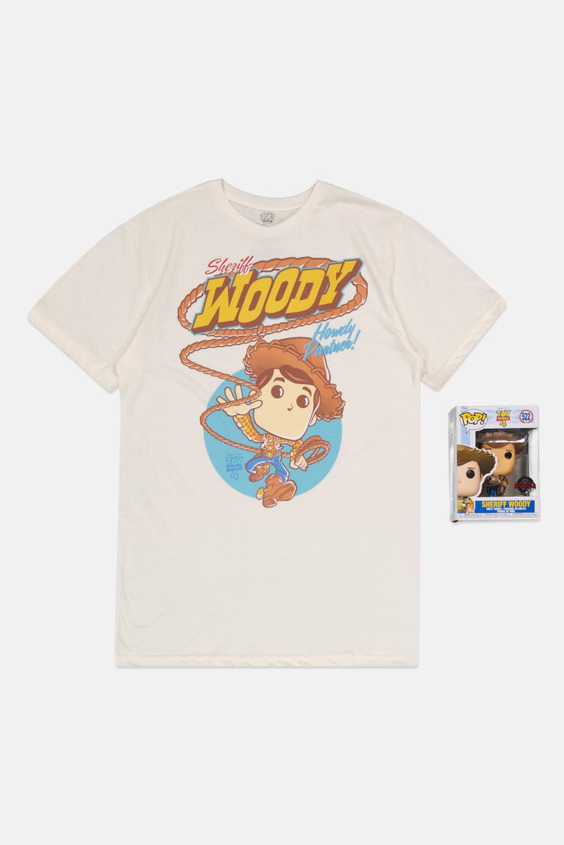 Funko تي شيرت قصير الأكمام للرجال من قصة لعبة 4 مع مجموعة شخصية شريف وودي الفينيل، متعدد الألوان - Image 5