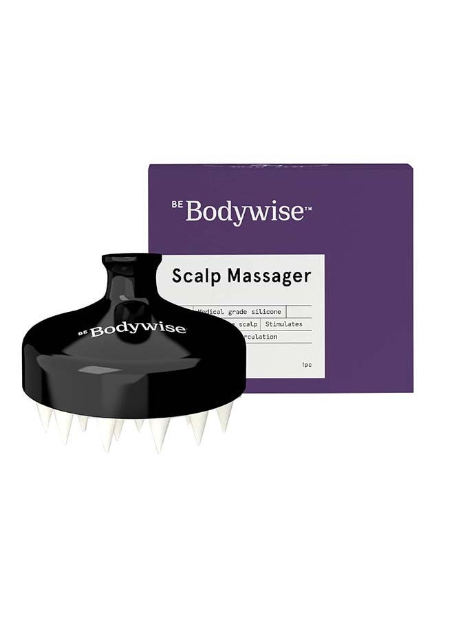 Be Bodywise فرشاة شامبو لتدليك فروة الرأس بشعيرات سيليكون ناعمة | مقشرة ومحفزة للتقشير، مضادة للقشرة، فرشاة لفروة الرأس | محمولة باليد وخفيفة الوزن | أسود  - Image 1