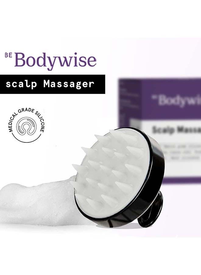 Be Bodywise فرشاة شامبو لتدليك فروة الرأس بشعيرات سيليكون ناعمة | مقشرة ومحفزة للتقشير، مضادة للقشرة، فرشاة لفروة الرأس | محمولة باليد وخفيفة الوزن | أسود  - Image 2