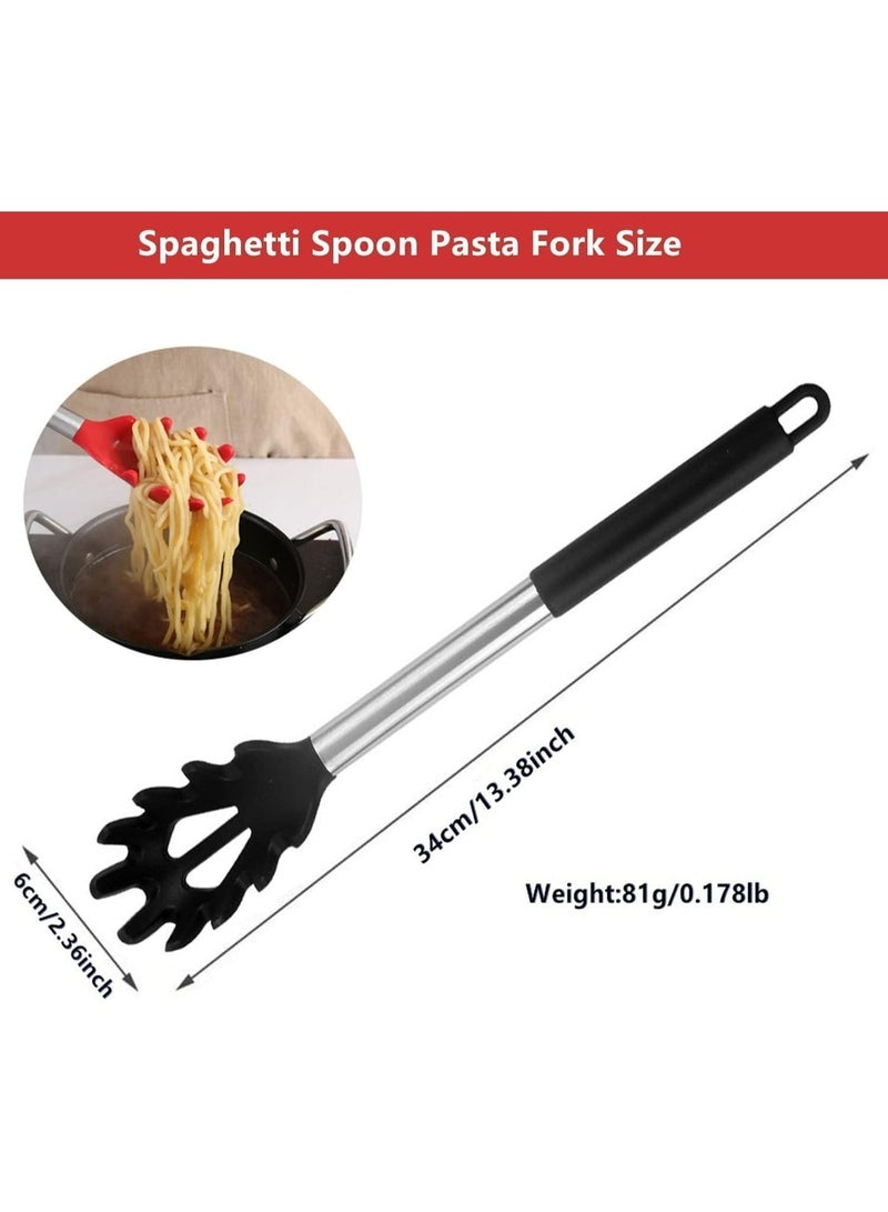 Silicone Pasta Fork – Heat Resistant Spaghetti Spoon with Stainless Steel Handle, Food Grade Noodle Server for Kitchen Cooking (Black) - Image 2