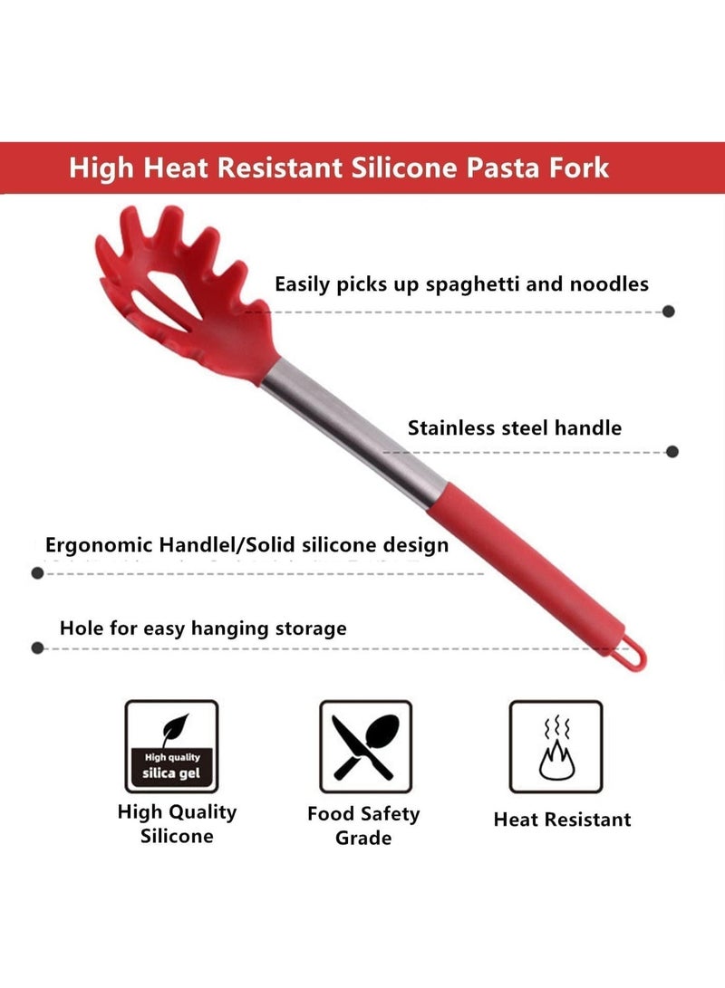 Silicone Pasta Fork – Heat Resistant Spaghetti Spoon with Stainless Steel Handle, Food Grade Noodle Server for Kitchen Cooking (Black) - Image 3