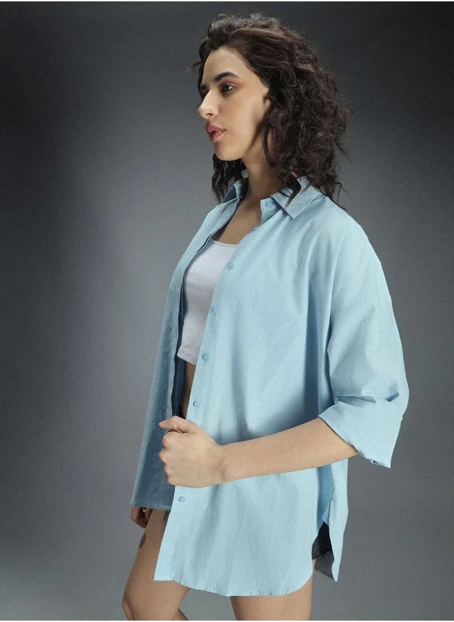 HIGH STAR Women Light Blue Shirt