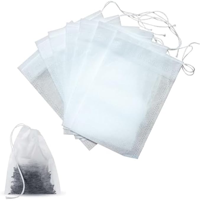 ريحني 200 كيس فلتر شاي مع رباط، كيس شاي فارغ قابل لإعادة الاستخدام، فلتر شاي لتنقية الشاي السائب، توابل القهوة والشاي السائب، 7×9 سم - Image 1