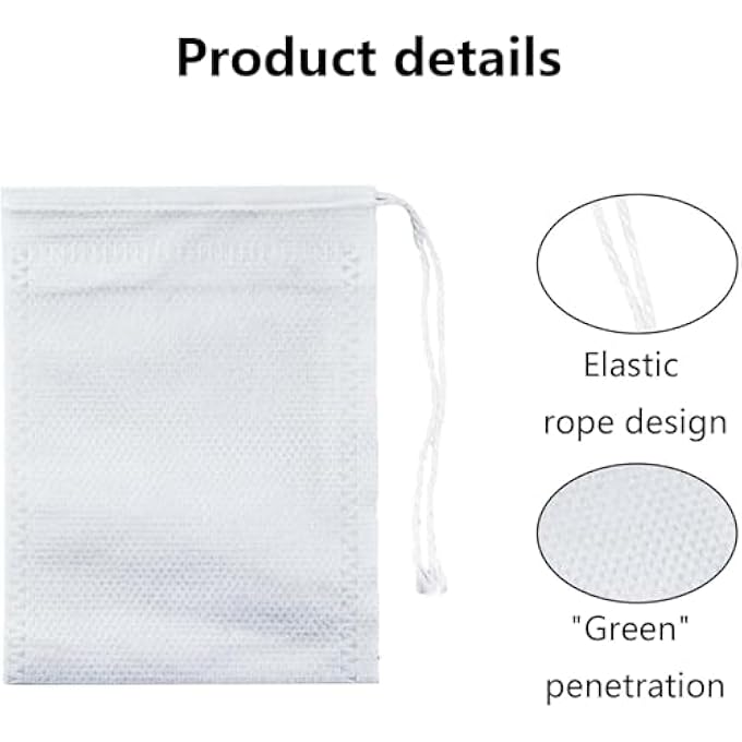 ريحني 200 كيس فلتر شاي مع رباط، كيس شاي فارغ قابل لإعادة الاستخدام، فلتر شاي لتنقية الشاي السائب، توابل القهوة والشاي السائب، 7×9 سم - Image 3