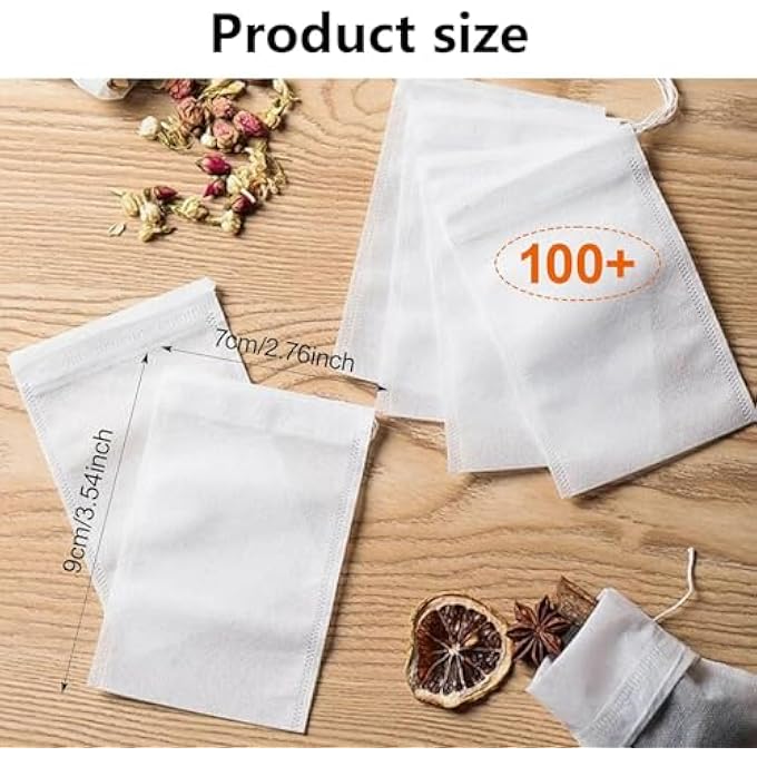 ريحني 200 كيس فلتر شاي مع رباط، كيس شاي فارغ قابل لإعادة الاستخدام، فلتر شاي لتنقية الشاي السائب، توابل القهوة والشاي السائب، 7×9 سم - Image 5