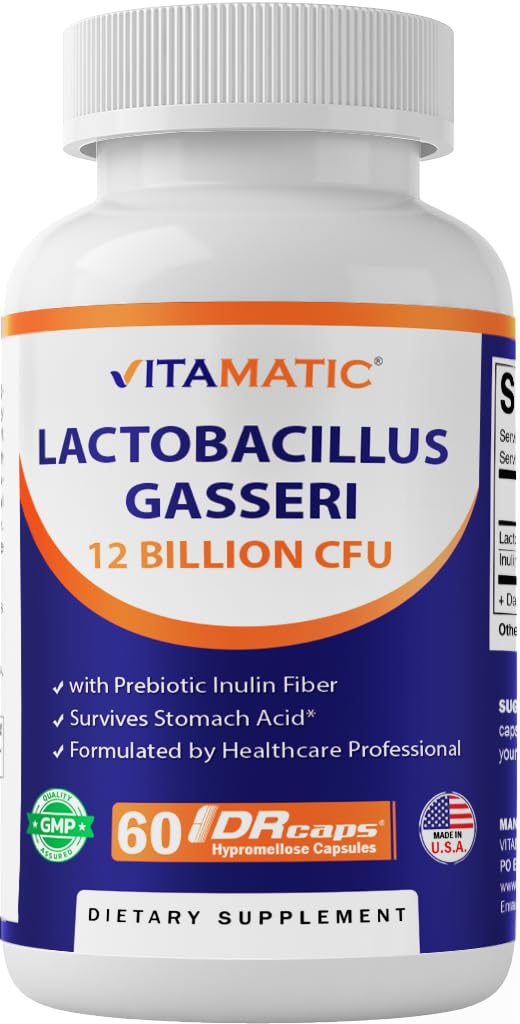 Vitamatic Lactobacillus Gasseri - 12 Billion per DR Capsule - 60 Count - Digestive Support - Made with Prebiotic Inulin Fiber - Image 1