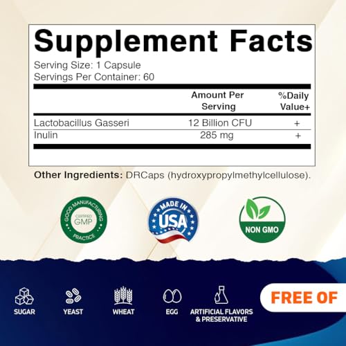 Vitamatic Lactobacillus Gasseri - 12 Billion per DR Capsule - 60 Count - Digestive Support - Made with Prebiotic Inulin Fiber - Image 2