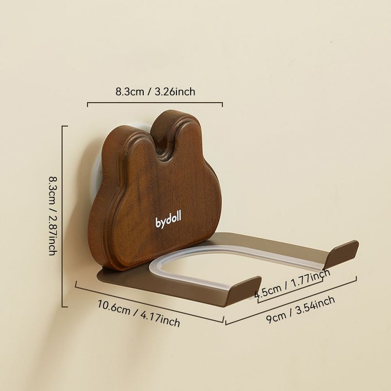 1pc Wood Color Hair Dryer Holder Bathroom Rabbit Shape Wall Mounted Rack No Drilling Required Storage Organizer - Image 3