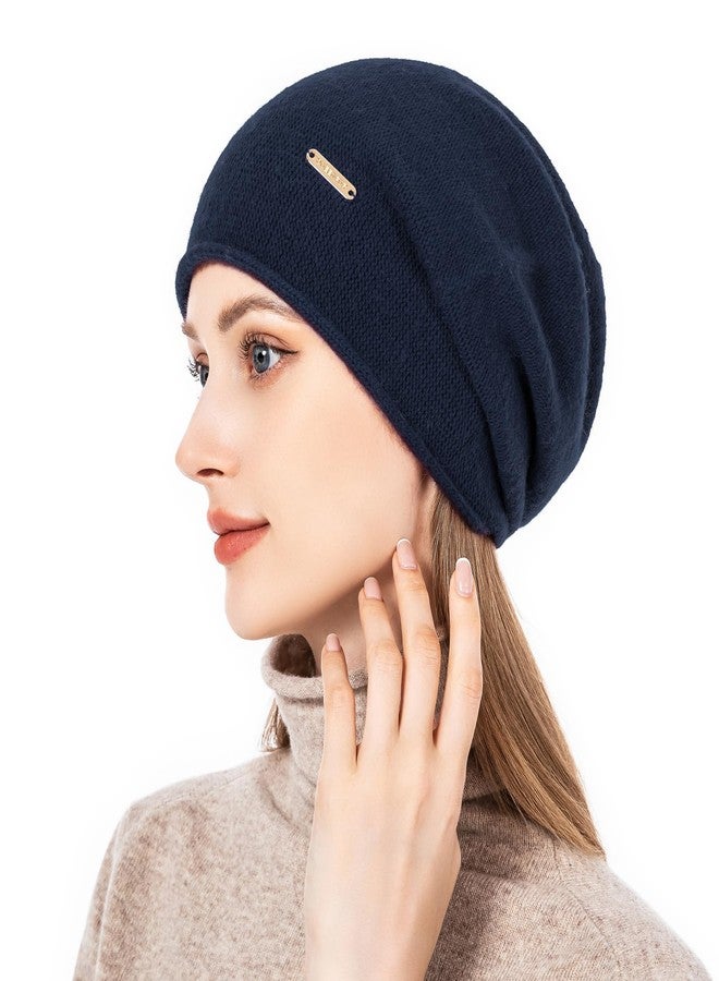 QUEENFUR Knit Slouchy Beanie Hats for Women Cashmere Ski Cap Knitted Wool Soft Warm Winter Hat (A18-Navy Blue), A18-navy Blue, One size - Image 4